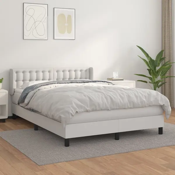 Gossi pat box spring cu saltea, alb, 140x190 cm, piele ecologica