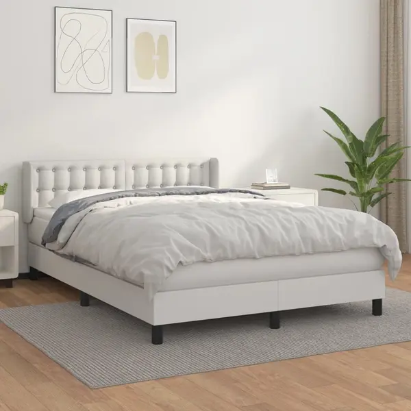 Gossi pat box spring cu saltea, alb, 140x200 cm, piele ecologica