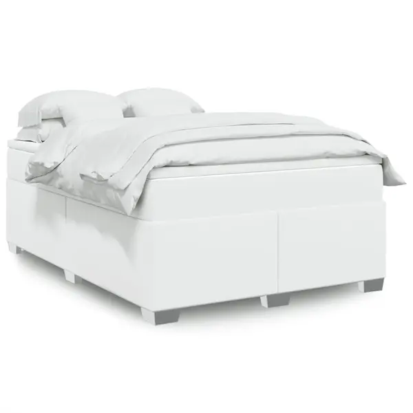 Gossi pat box spring cu saltea, alb, 140x200 cm, piele ecologica