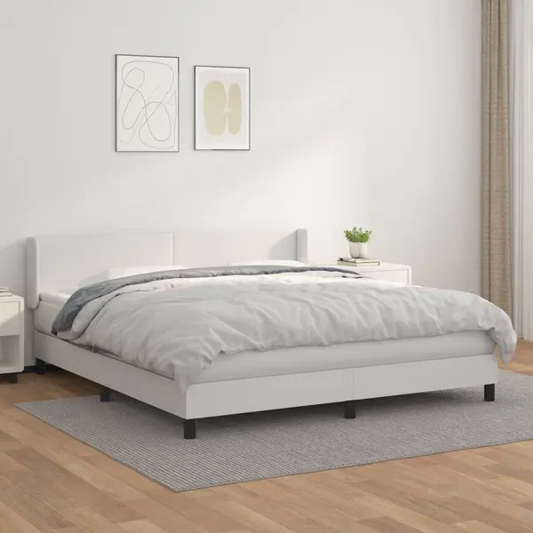 Gossi pat box spring cu saltea, alb, 160x200 cm, piele ecologica
