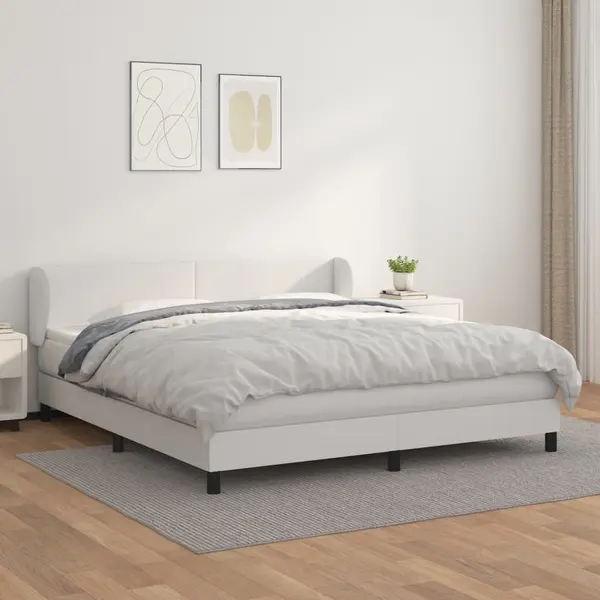 Gossi pat box spring cu saltea, alb, 160x200 cm, piele ecologica