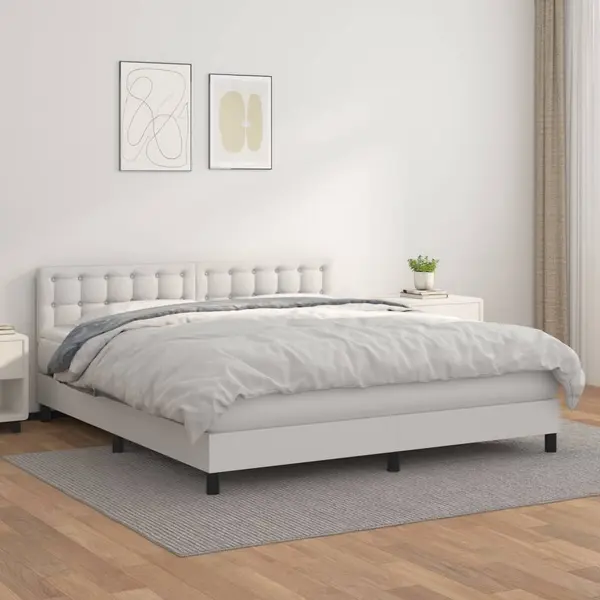 Gossi pat box spring cu saltea, alb, 180x200 cm, piele ecologica