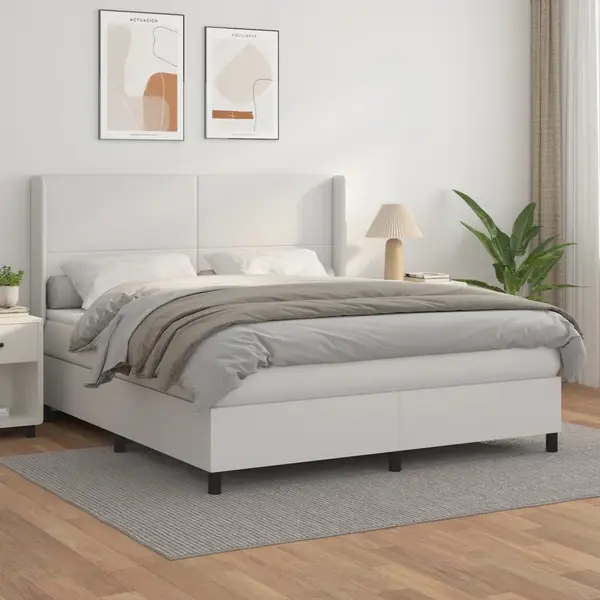 Gossi pat box spring cu saltea, alb, 180x200 cm, piele ecologica
