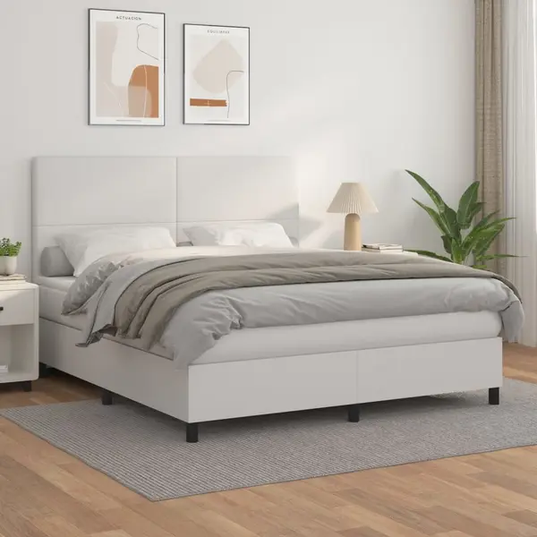 Gossi pat box spring cu saltea, alb, 180x200 cm, piele ecologica