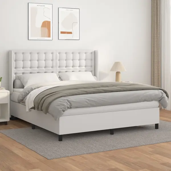 Gossi pat box spring cu saltea, alb, 180x200 cm, piele ecologica