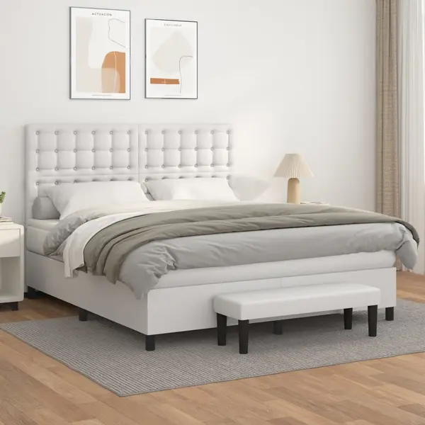 Gossi pat box spring cu saltea, alb, 180x200 cm, piele ecologica