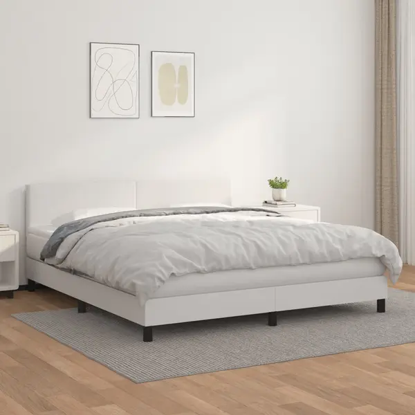 Gossi pat box spring cu saltea, alb, 180x200 cm, piele ecologica