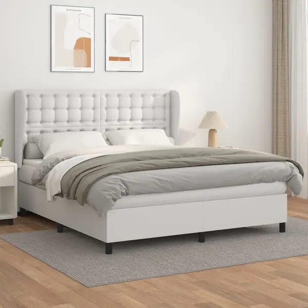 Gossi pat box spring cu saltea, alb, 180x200 cm, piele ecologica