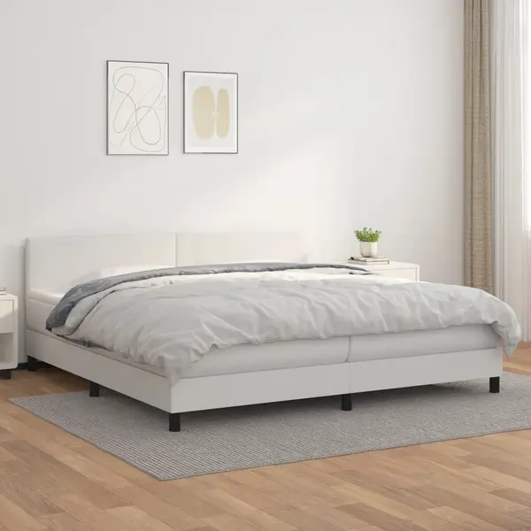 Gossi pat box spring cu saltea, alb, 200x200 cm, piele ecologica