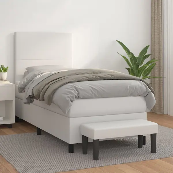 Gossi pat box spring cu saltea, alb, 80x200 cm, piele ecologica