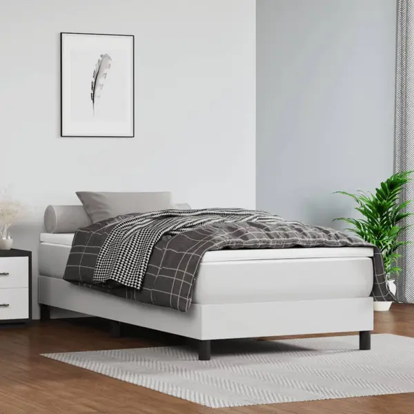 Gossi pat box spring cu saltea, alb, 80x200 cm, piele ecologica