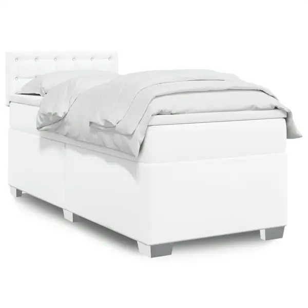 Gossi pat box spring cu saltea, alb, 90x190 cm, piele ecologica