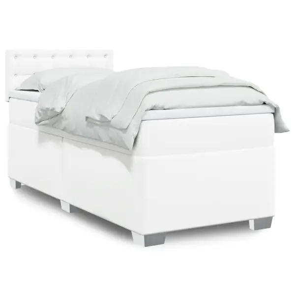 Gossi pat box spring cu saltea, alb, 90x190 cm, piele ecologica