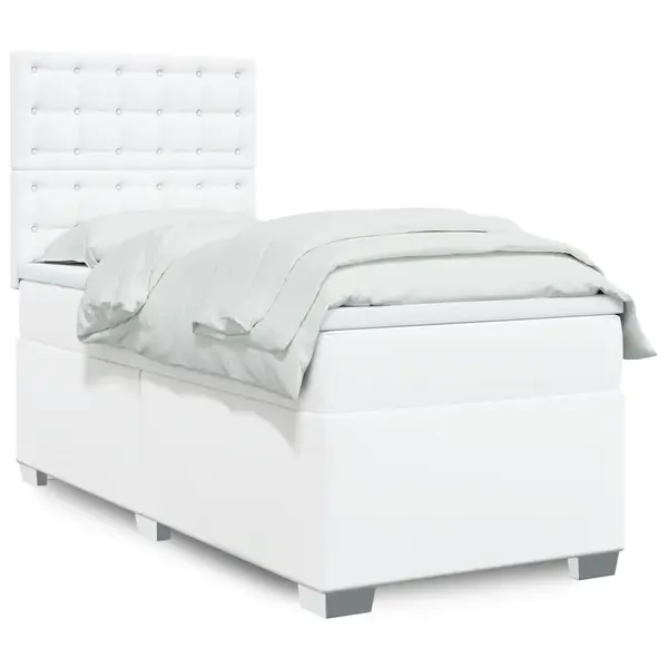 Gossi pat box spring cu saltea, alb, 90x190 cm, piele ecologica
