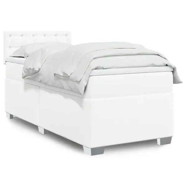 Gossi pat box spring cu saltea, alb, 90x200 cm, piele ecologica