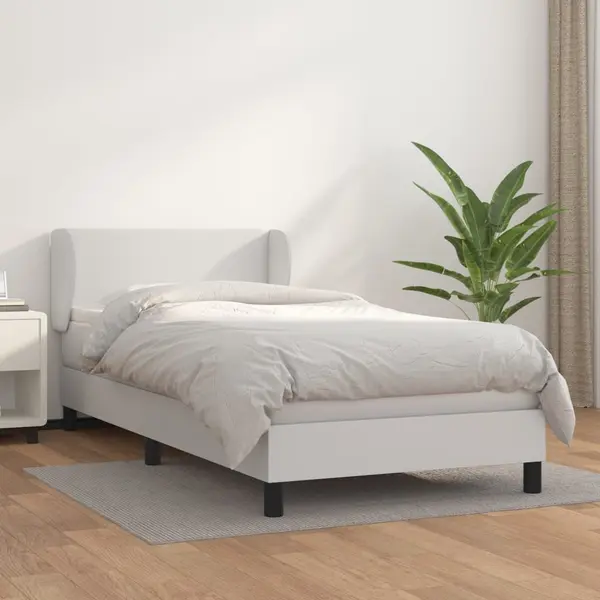 Gossi pat box spring cu saltea, alb, 90x200 cm, piele ecologica