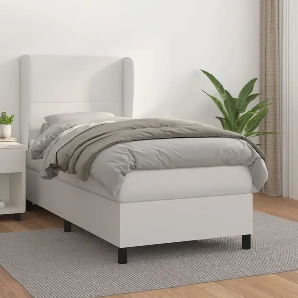 Gossi pat box spring cu saltea, alb, 90x200 cm, piele ecologica