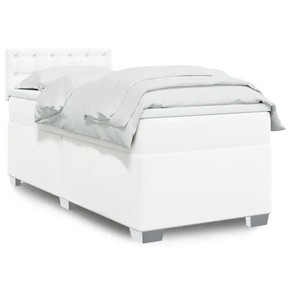 Gossi pat box spring cu saltea, alb, 90x200 cm, piele ecologica