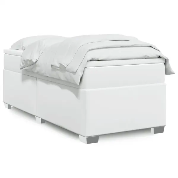 Gossi pat box spring cu saltea, alb, 90x200 cm, piele ecologica