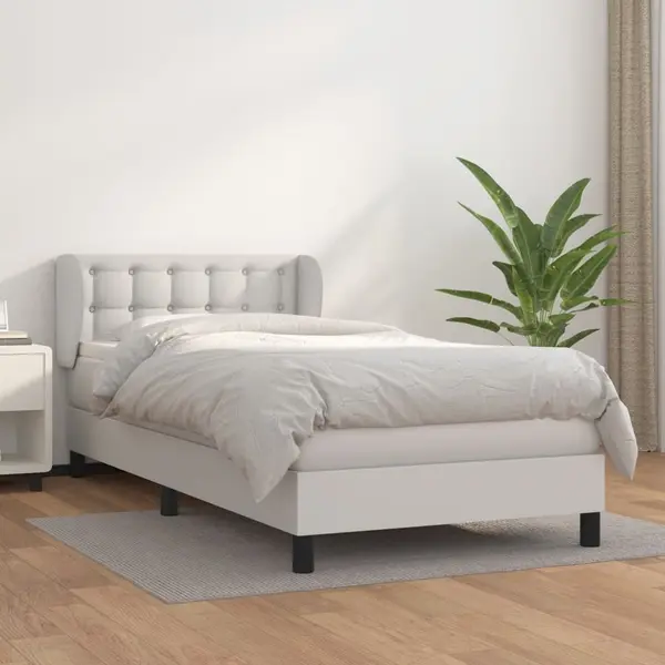 Gossi pat box spring cu saltea, alb, 90x200 cm, piele ecologica