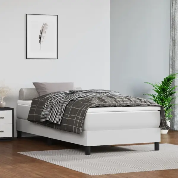 Gossi pat box spring cu saltea, alb, 90x200 cm, piele ecologica