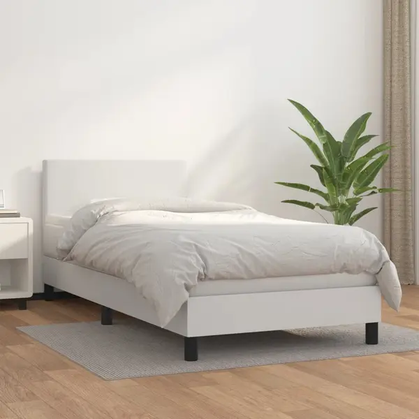 Gossi pat box spring cu saltea, alb, 90x200 cm, piele ecologica