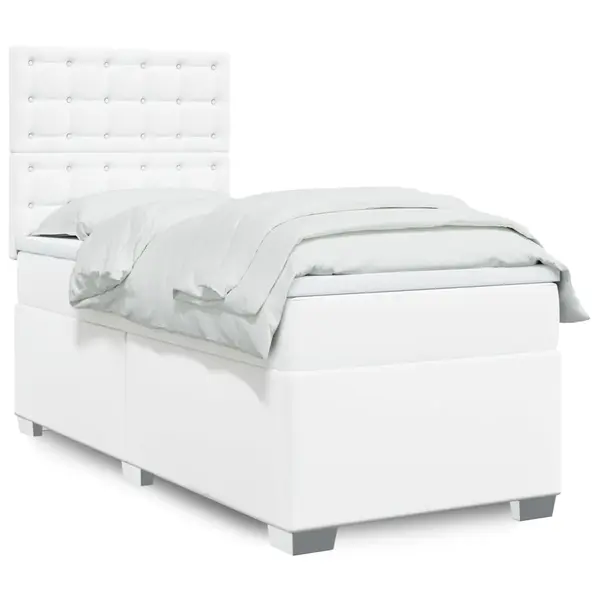 Gossi pat box spring cu saltea, alb, 90x200 cm, piele ecologica