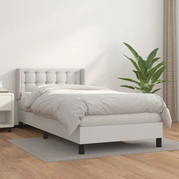 Gossi pat box spring cu saltea, alb, 90x200 cm, piele ecologica