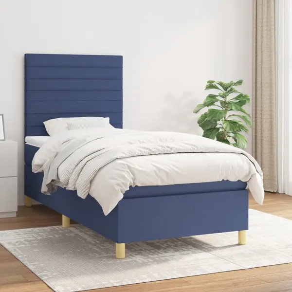 Gossi pat box spring cu saltea, albastru, 100x200 cm, textil