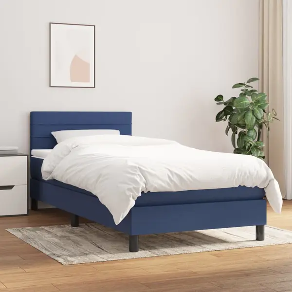 Gossi pat box spring cu saltea, albastru, 100x200 cm, textil