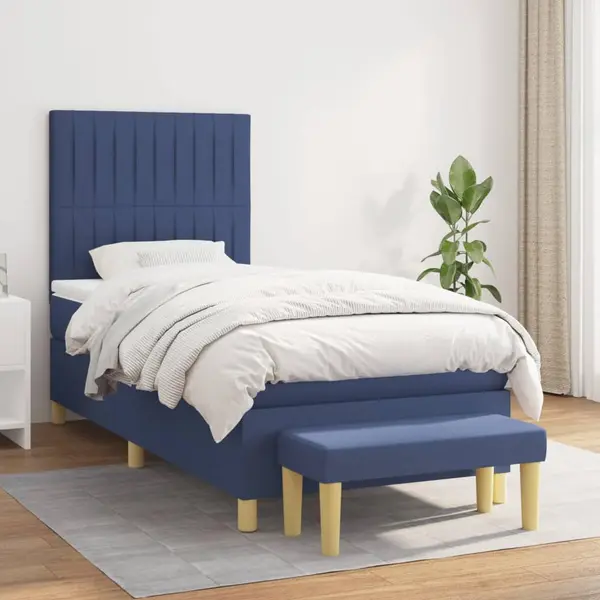 Gossi pat box spring cu saltea, albastru, 100x200 cm, textil