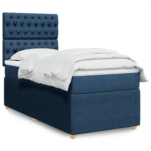 Gossi pat box spring cu saltea, albastru, 100x200 cm, textil