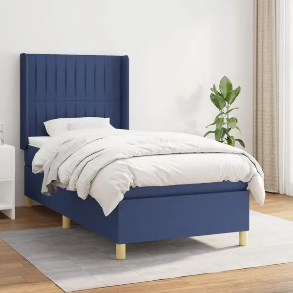 Gossi pat box spring cu saltea, albastru, 100x200 cm, textil