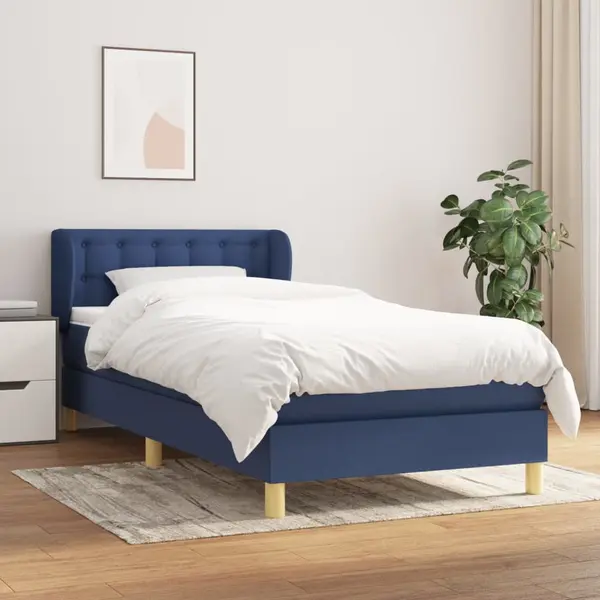 Gossi pat box spring cu saltea, albastru, 100x200 cm, textil