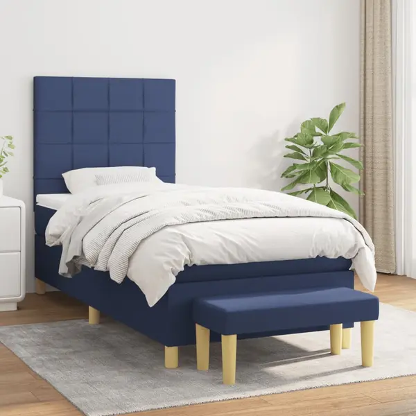Gossi pat box spring cu saltea, albastru, 100x200 cm, textil