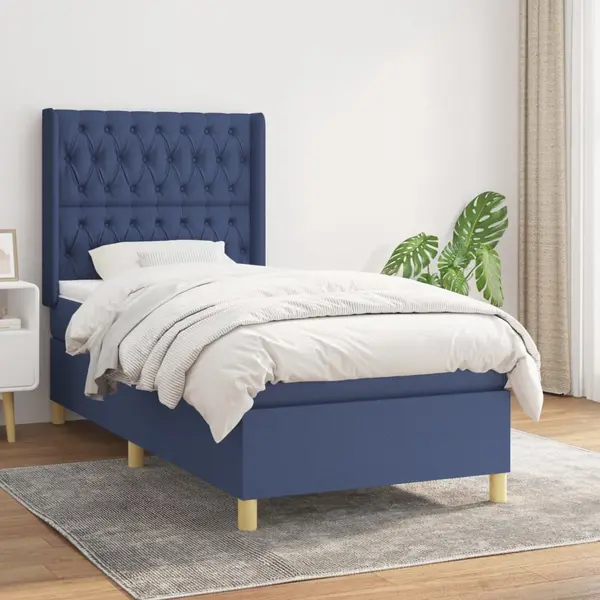 Gossi pat box spring cu saltea, albastru, 100x200 cm, textil