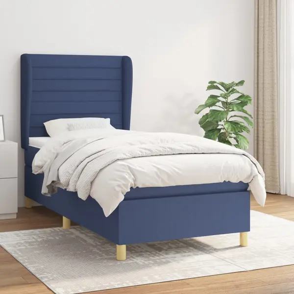 Gossi pat box spring cu saltea, albastru, 100x200 cm, textil