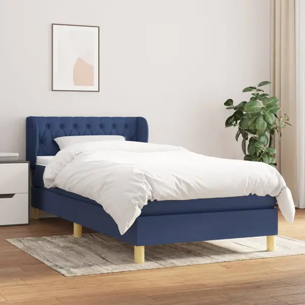Gossi pat box spring cu saltea, albastru, 100x200 cm, textil
