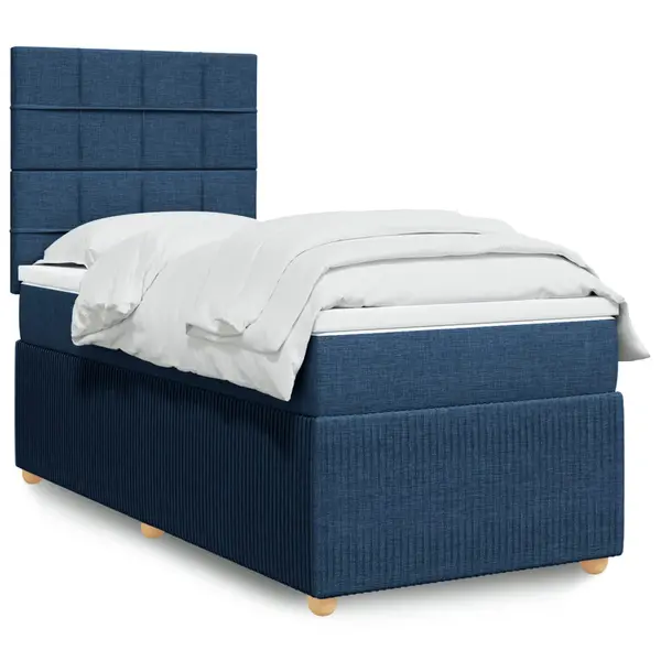 Gossi pat box spring cu saltea, albastru, 100x200 cm, textil