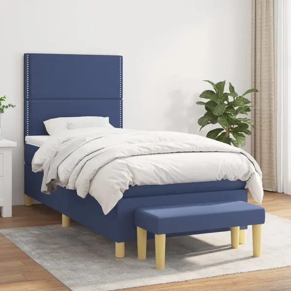 Gossi pat box spring cu saltea, albastru, 100x200 cm, textil