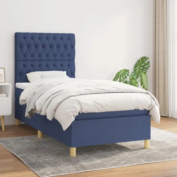 Gossi pat box spring cu saltea, albastru, 100x200 cm, textil