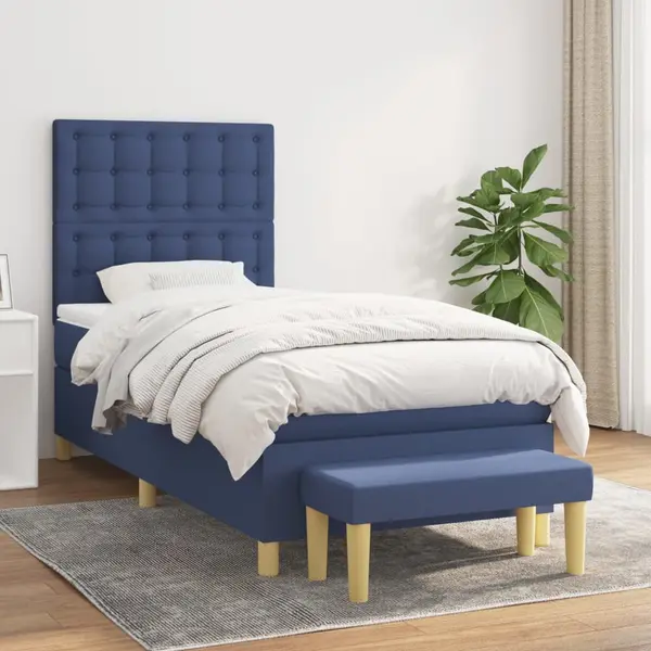 Gossi pat box spring cu saltea, albastru, 100x200 cm, textil