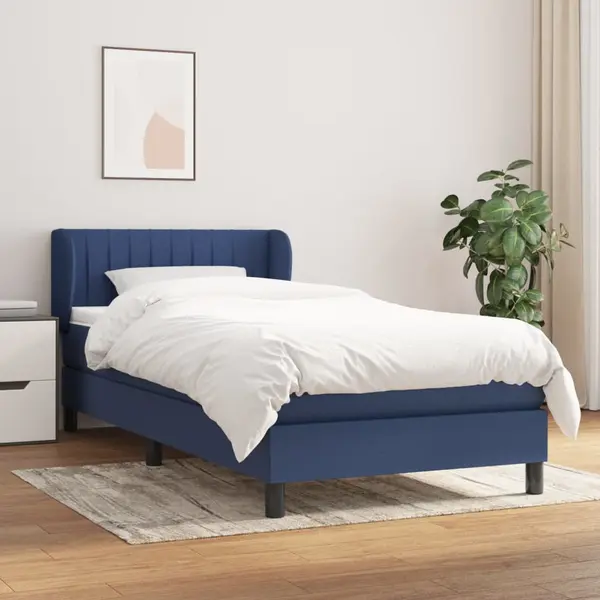 Gossi pat box spring cu saltea, albastru, 100x200 cm, textil