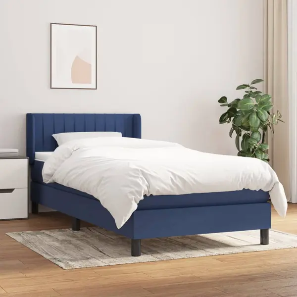Gossi pat box spring cu saltea, albastru, 100x200 cm, textil