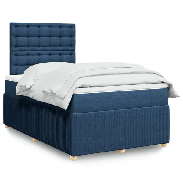 Gossi pat box spring cu saltea, albastru, 120x190 cm, material textil