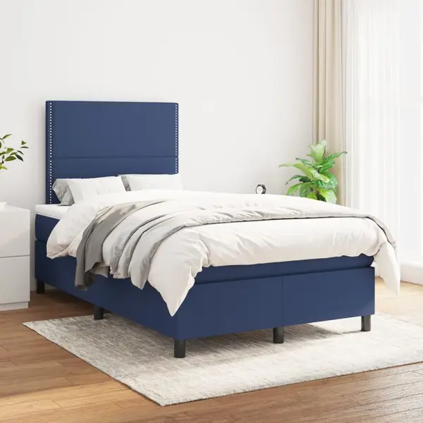 Gossi pat box spring cu saltea, albastru, 120x200 cm, textil