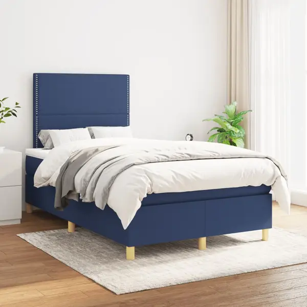 Gossi pat box spring cu saltea, albastru, 120x200 cm, textil