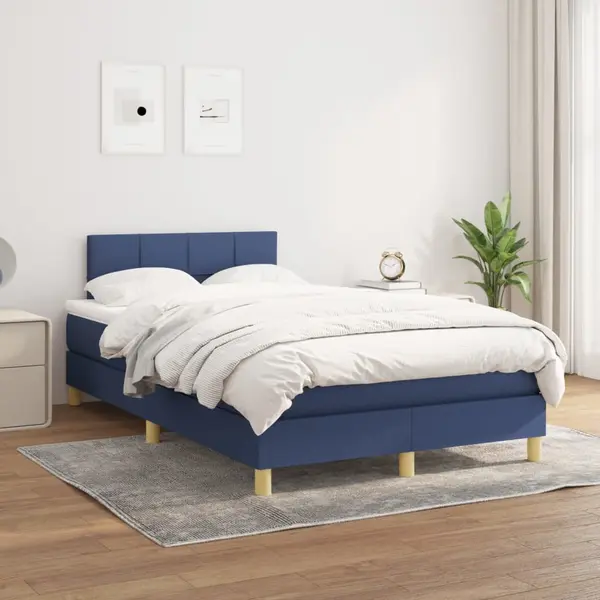 Gossi pat box spring cu saltea, albastru, 120x200 cm, textil