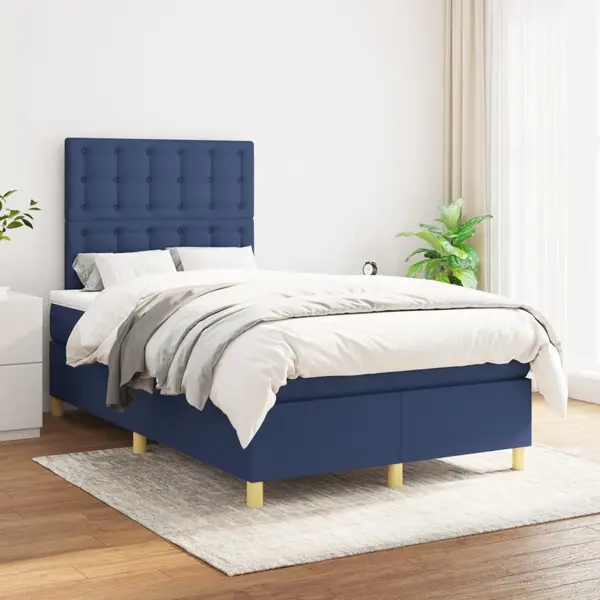 Gossi pat box spring cu saltea, albastru, 120x200 cm, textil