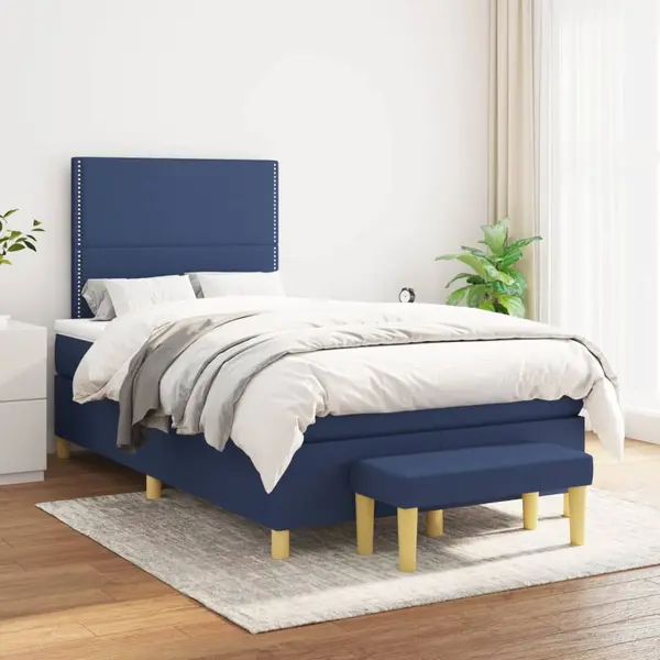 Gossi pat box spring cu saltea, albastru, 120x200 cm, textil